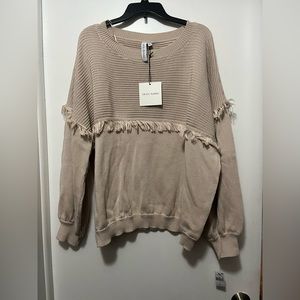 Grace+Karma Tan fringe sweater size medium NWT